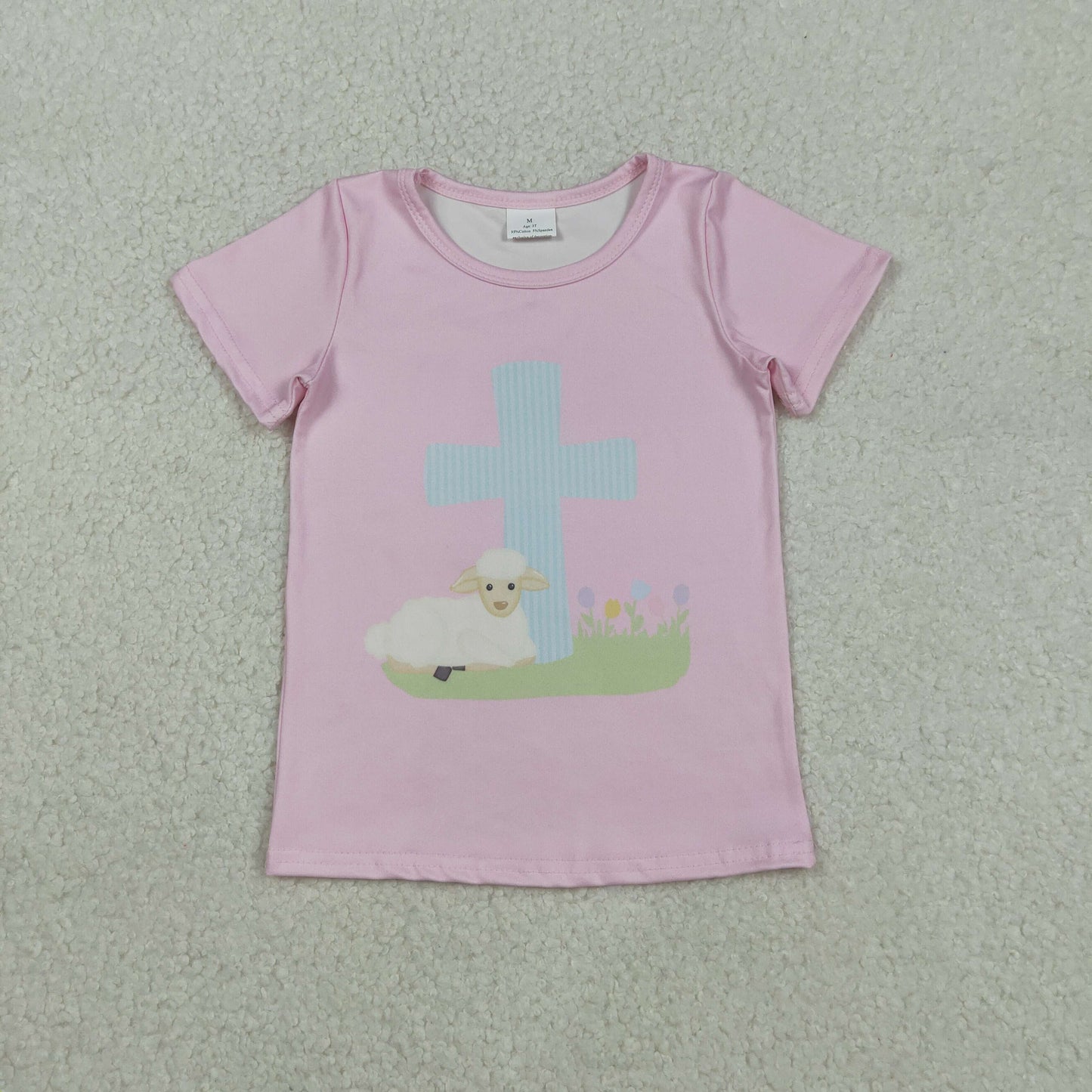 Baby Girls Short Sleeves Cross Easter Pink Shirt Tops RTS