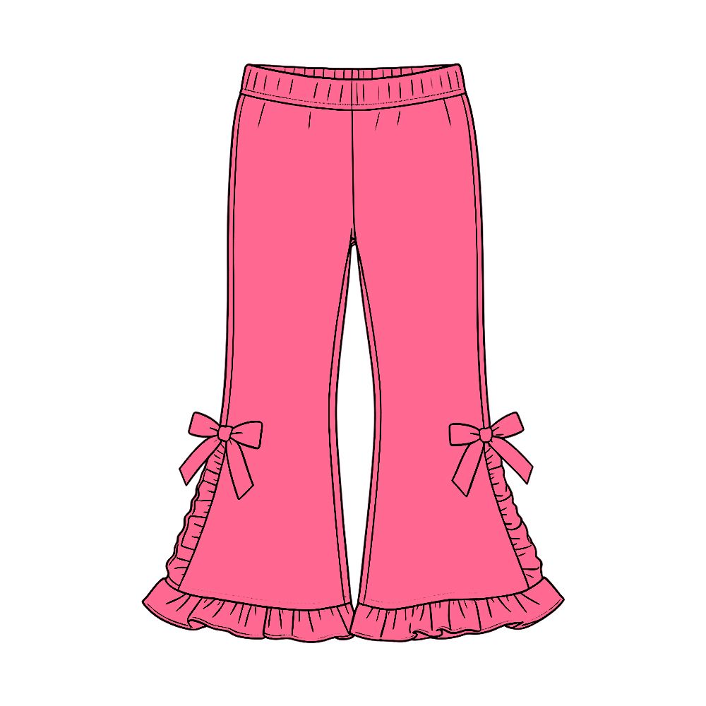 ( Moq 5 ) Baby Girls Kids Bows Ruffle Cotton Pants Bottoms Hot Pink Clothes