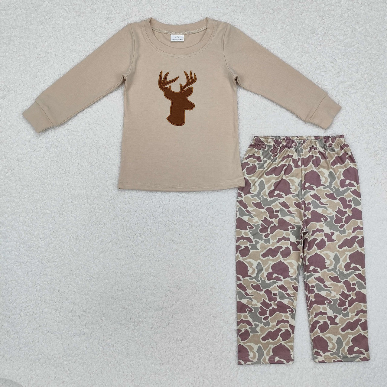 Baby Boy Long Sleeves Embroidery Deer Tops Camo Pants Hunting Set