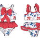 ( Moq 5 Each Style ) Sibling Baby Girls Kids Football Bows Tops Ruffle Shorts Sets 4th of July Swimsuits