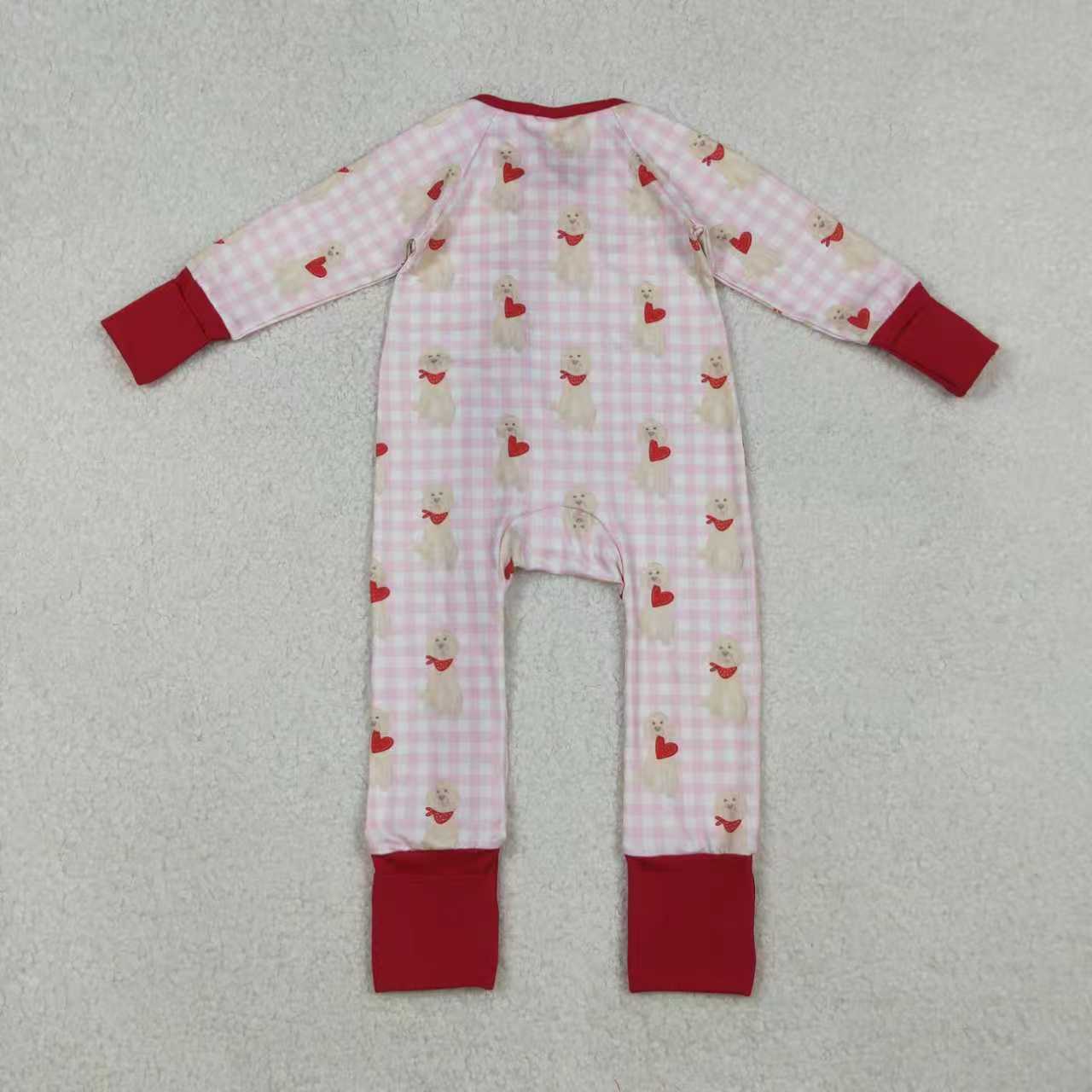 Sibling Family Kids Girls Adult Women Dogs Hearts Plaid Valentine Zipper Romper Pants Pajamas Set RTS