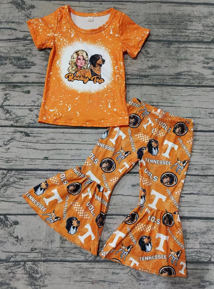 Baby Girl Short Sleeves Shirt Bell Pants T Dog Team Set