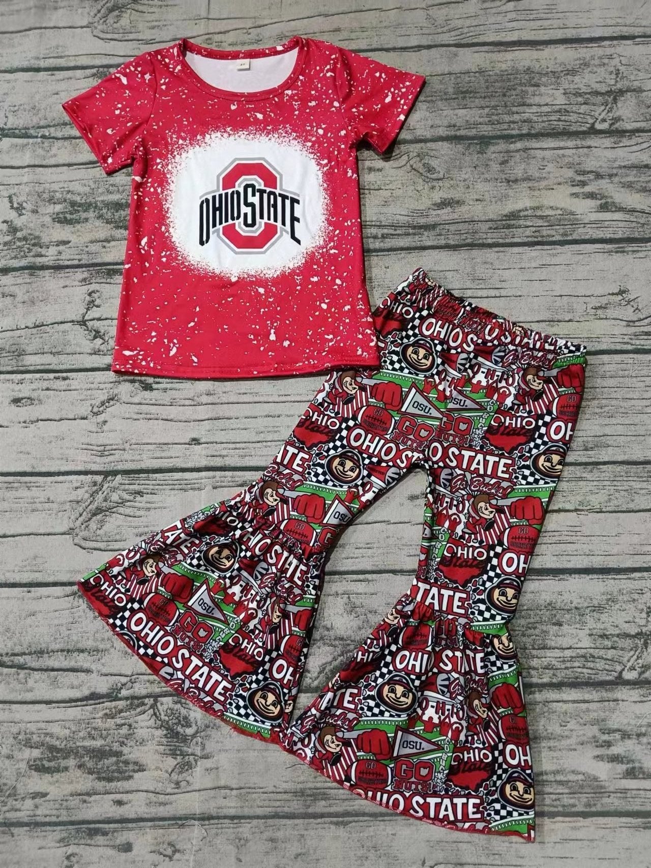 Baby Girl Red Short Sleeves Team Shirt Bell Pants Clothes Set Moq 5