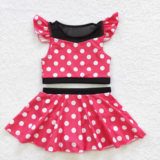 S0147 Baby Girl Princess Swimsuit Summer Bathing Suit Red Dots Outfit