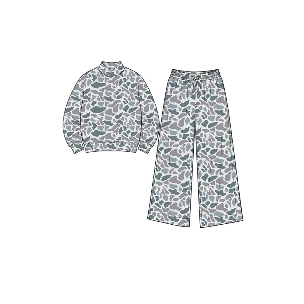 ( Moq 5 ) Preorder Baby Girls Kids Long Sleeves Grey Camo Shirt Pants Yoga Active Set Clothes