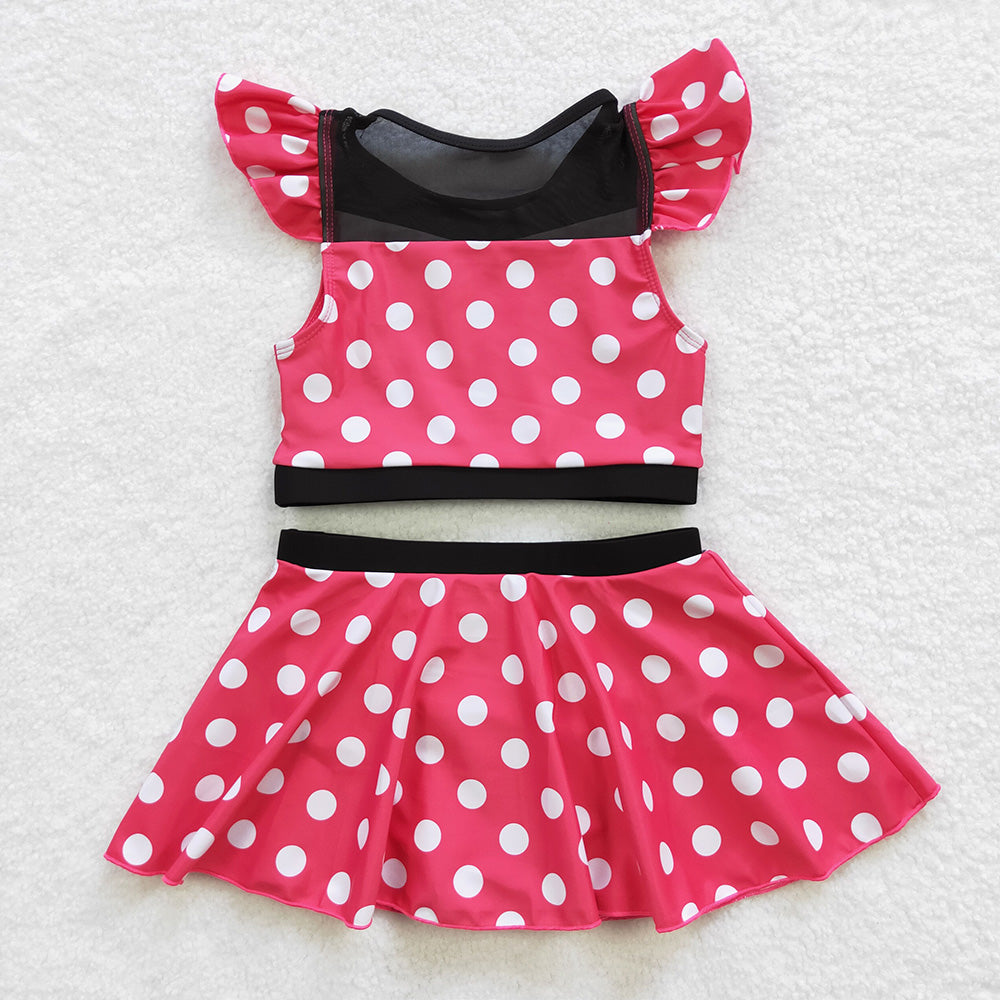 S0147 Baby Girl Princess Swimsuit Summer Bathing Suit Red Dots Outfit