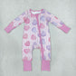 Baby Girls Infant Long Sleeves Valentine Hearts Stripes Zipper Footie Sleeper Romper Clothes RTS