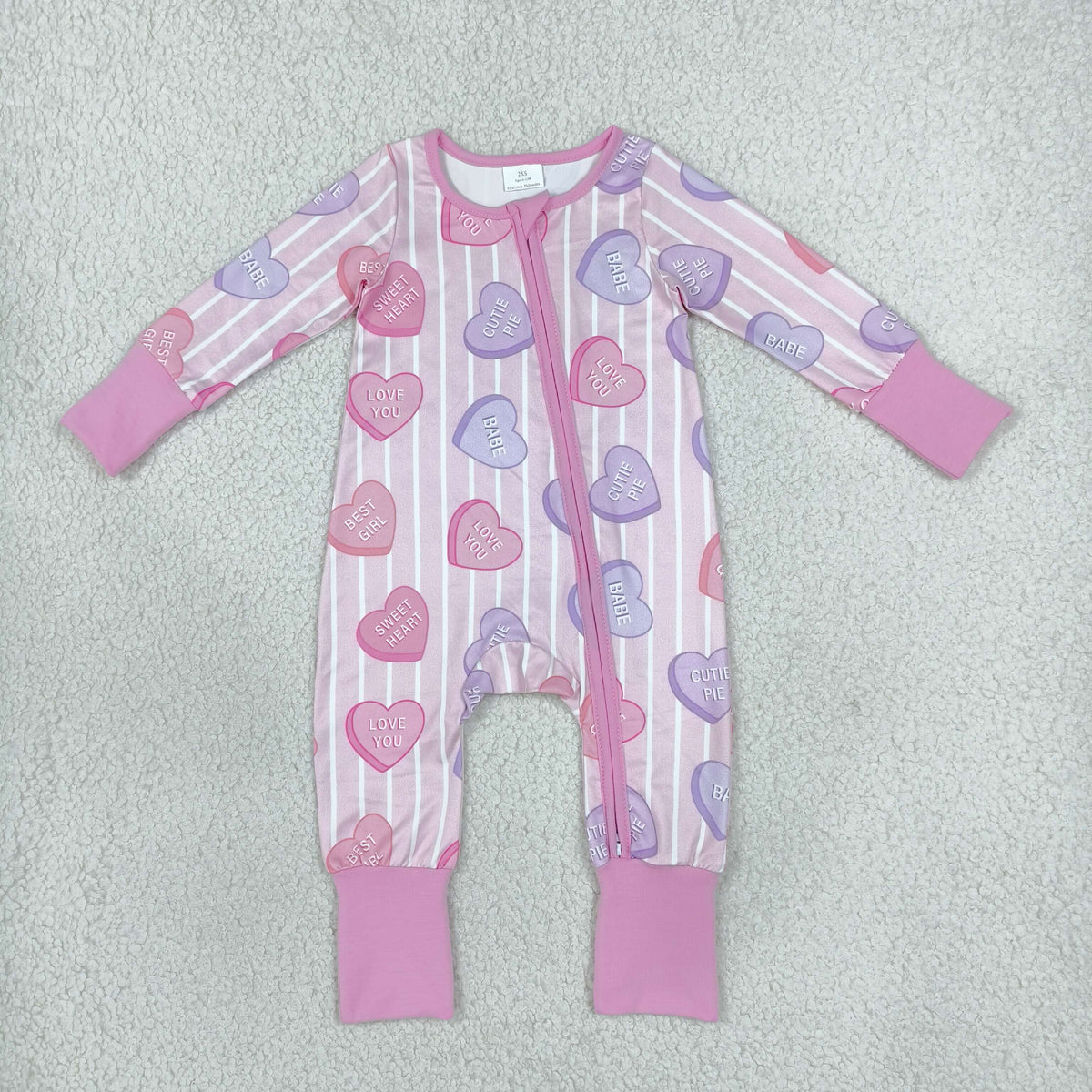 Sibling Baby Boys Girls Kids Long Sleeves Valentine Hearts Stripes Zipper Rompers Set Clothes RTS