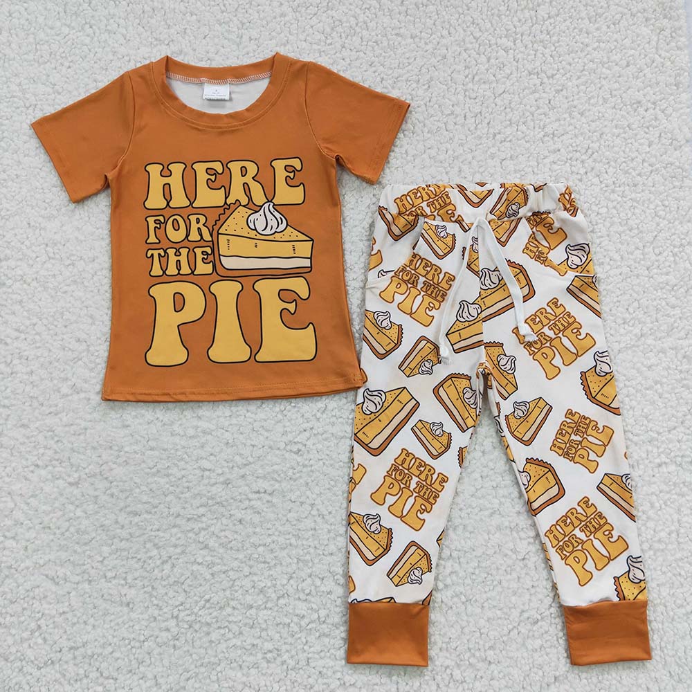 GSPO0679 Baby Girl Short Sleeves Pumpkin Pie Bell Pants Fall Outfit