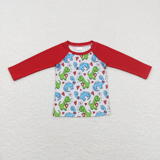 BT0471 Baby Boy Valentine's Day Long Sleeves Dinosaurs Hearts Shirt Tops