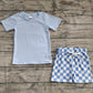 Baby Kids Toddler Short Sleeves Blue Shirt Checked Shorts Set RTS