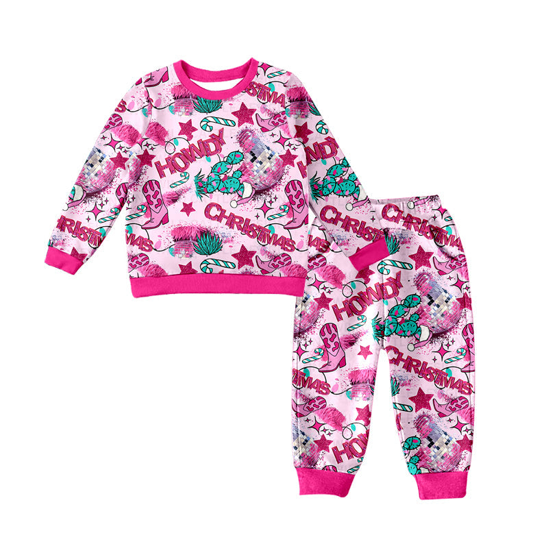 Baby Girl Pink Christmas Boots Shirt Pants Pajamas Set