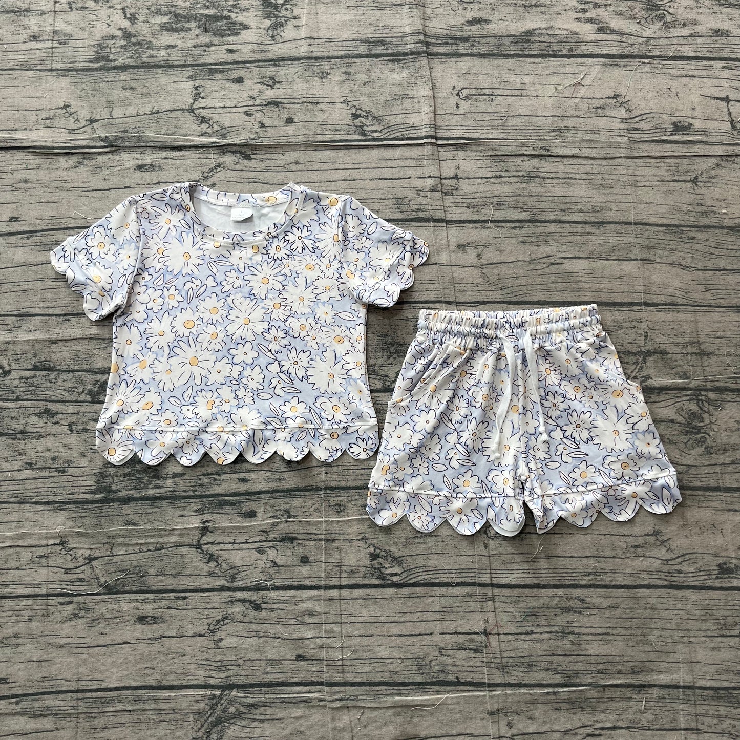 Baby Girls Kids Short Sleeves Flower Shirt Shorts Summer Blue Set RTS