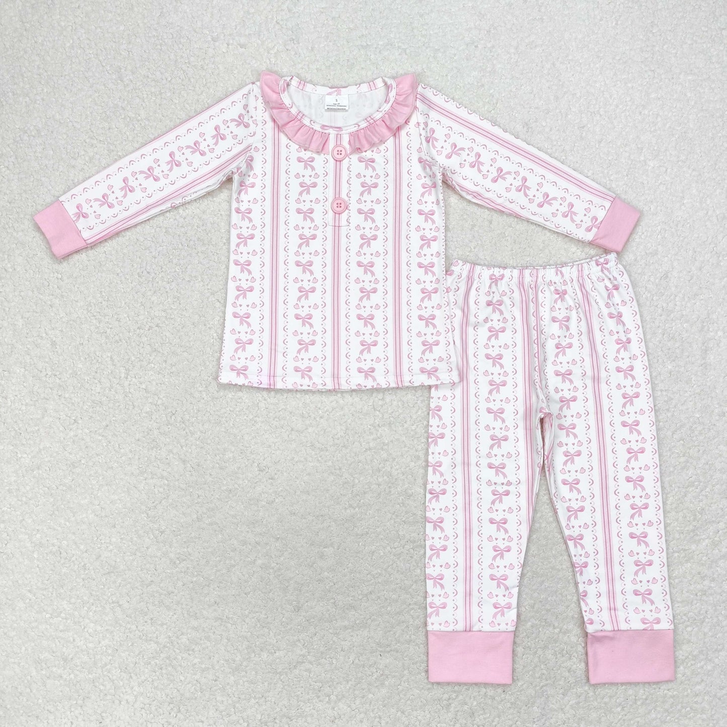 Baby Girl Long Sleeves Pink Bows Shirt Pants Pajamas Set