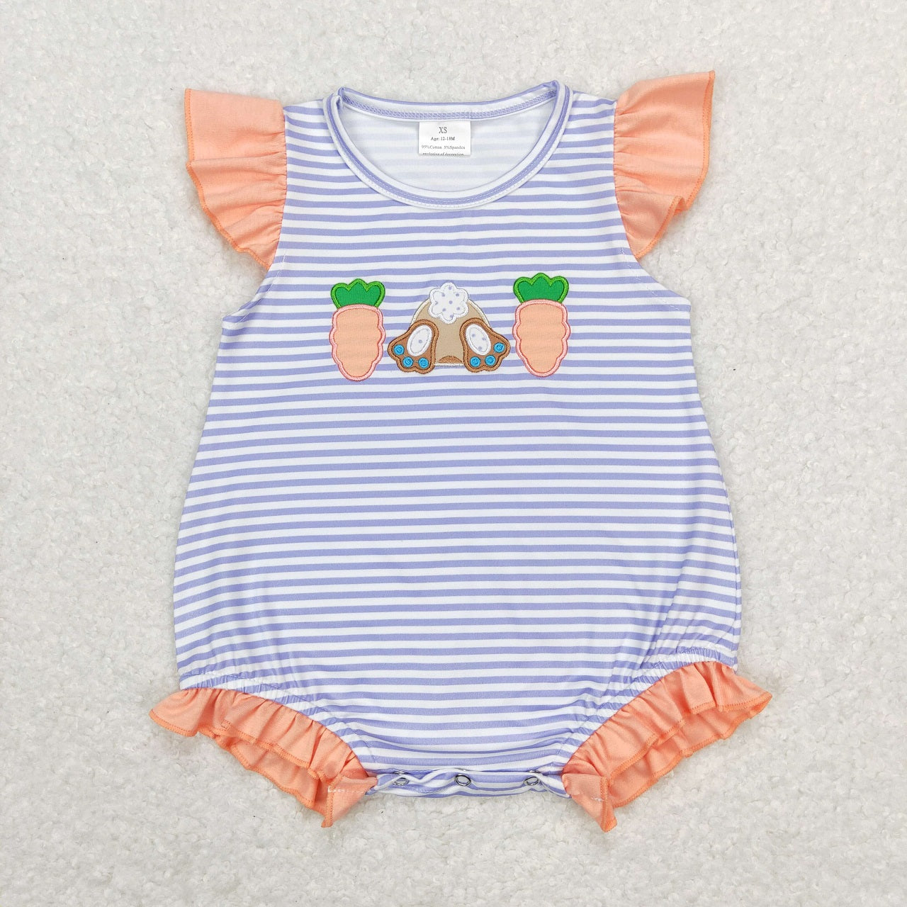 SR0533 Baby Girl Easter Embroidery Carrot Rabbit Stripes Romper