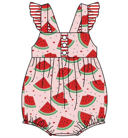 Baby Girl Short Sleeves Watermelon Stripes Hearts Sibling Romper Dress Clothes Set ( Moq 5 Each Design )