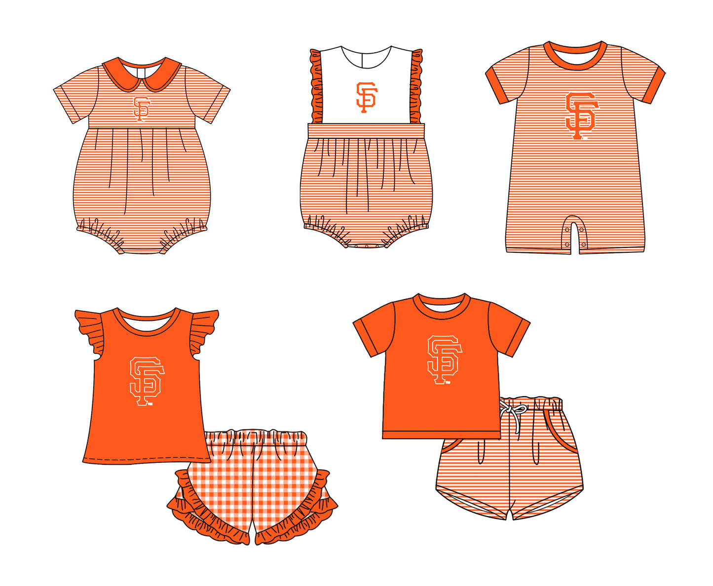 ( Moq 5 Each Style ) Baby Boys Girls Kids Team Sibling Orange Stripes Rompers Sets