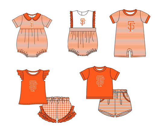 ( Moq 5 Each Style ) Baby Boys Girls Kids Team Sibling Orange Stripes Rompers Sets