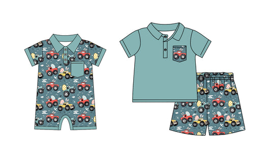 Baby Boy Trucks Easter Rabbits Eggs Sibling Romper Set ( Moq 5 Each Style ) 1.13