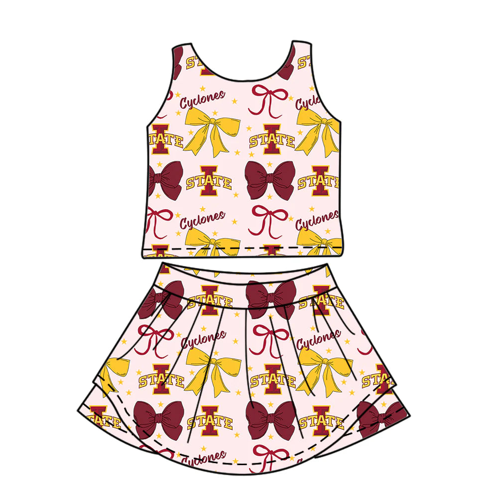 ( Moq 5 each style ) Baby Boy Girl Toddler Team Red Yellow Bows Sibling Shirt Dress Set 6.21