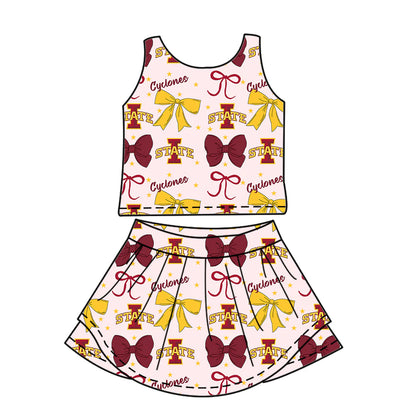 ( Moq 5 each style ) Baby Boy Girl Toddler Team Red Yellow Bows Sibling Shirt Dress Set 6.21