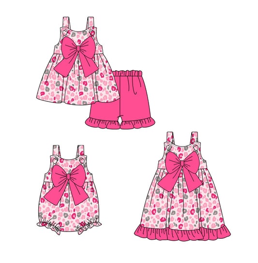 Baby Girl Straps Leopard Pink Bows Sibling Romper Dress Set ( Moq 5 Each Style ) 1.25