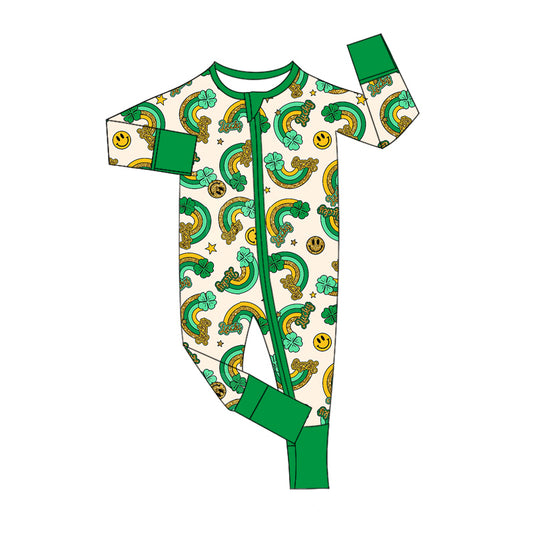 Baby Boy Infant Long Sleeves St. Patrick Rainbow Smile Zipper Romper Moq 5