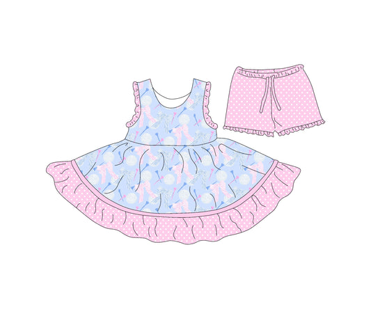 ( Moq 5 each style ) Baby Girl Sleeveless Bows Golf Sibling Knee Length Dress Shorts 4.15
