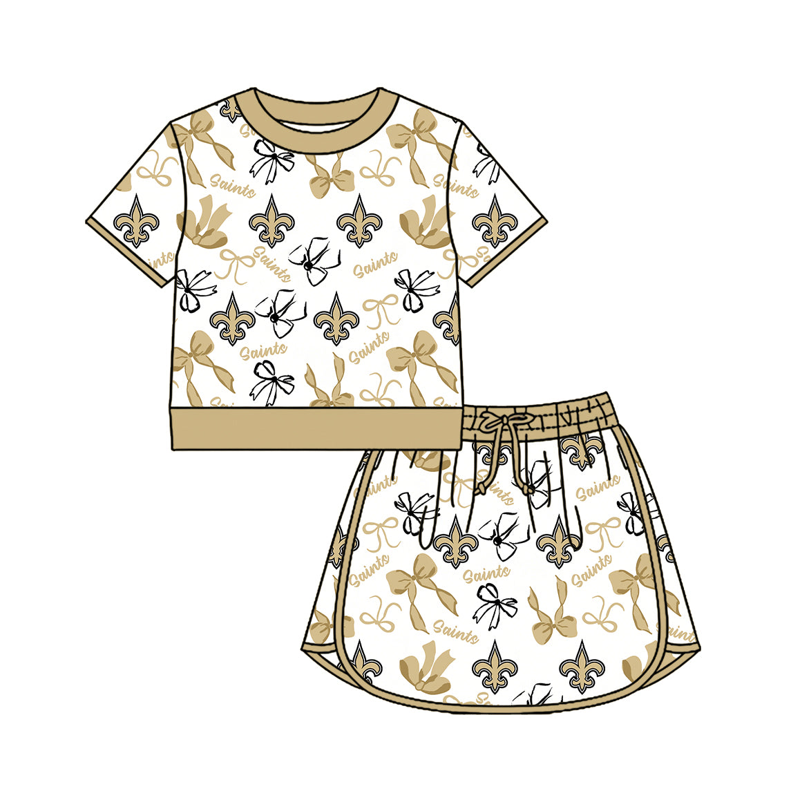 ( Moq 5 ) Baby Girls Kids Short Sleeves Bows Shirt Skirt Shorts Team Set Clothes