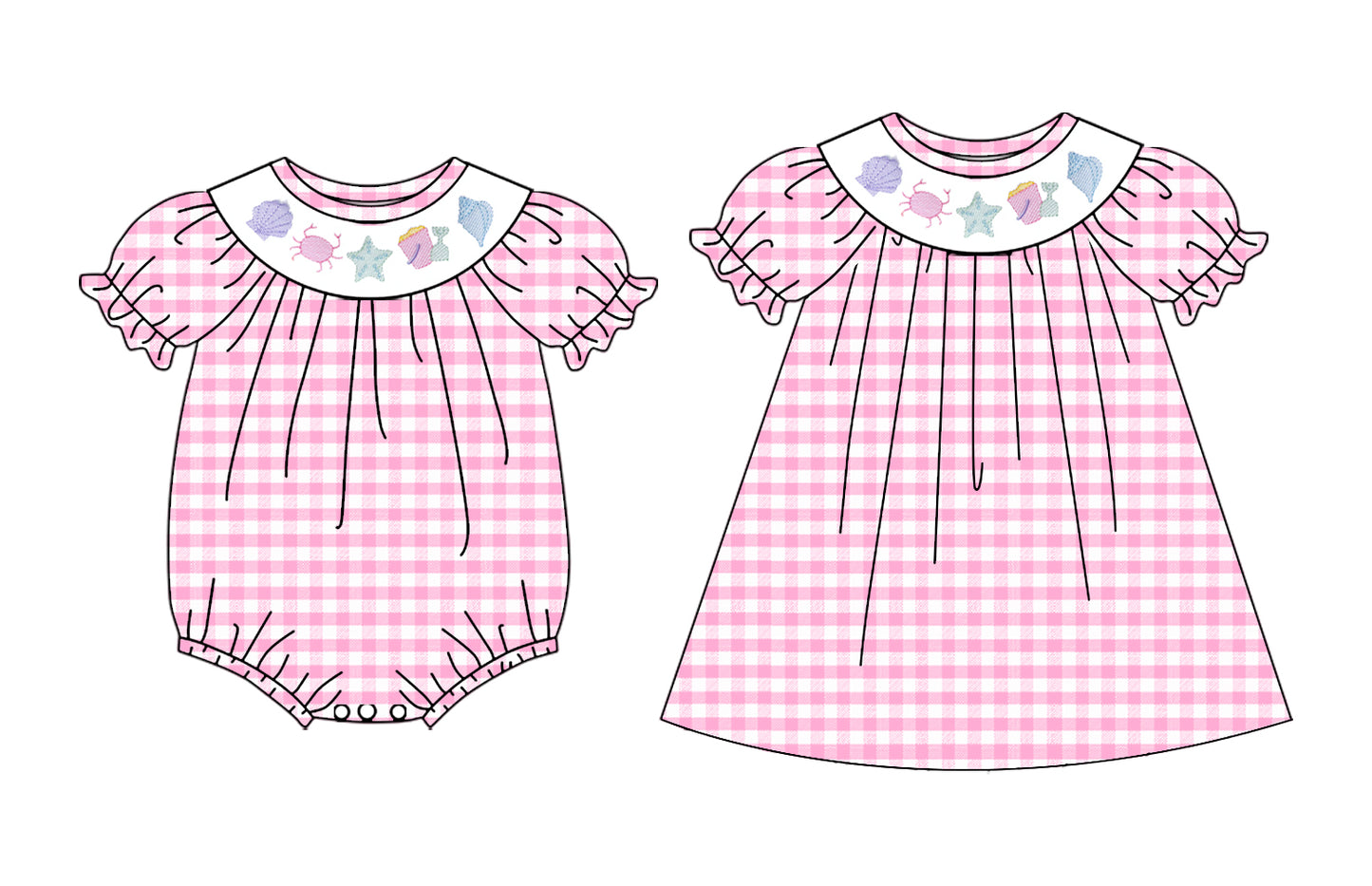 ( Moq 5 Each Style ) Sibling Baby Girls Kids Short Sleeves Pink Plaid Summer Romper Dress