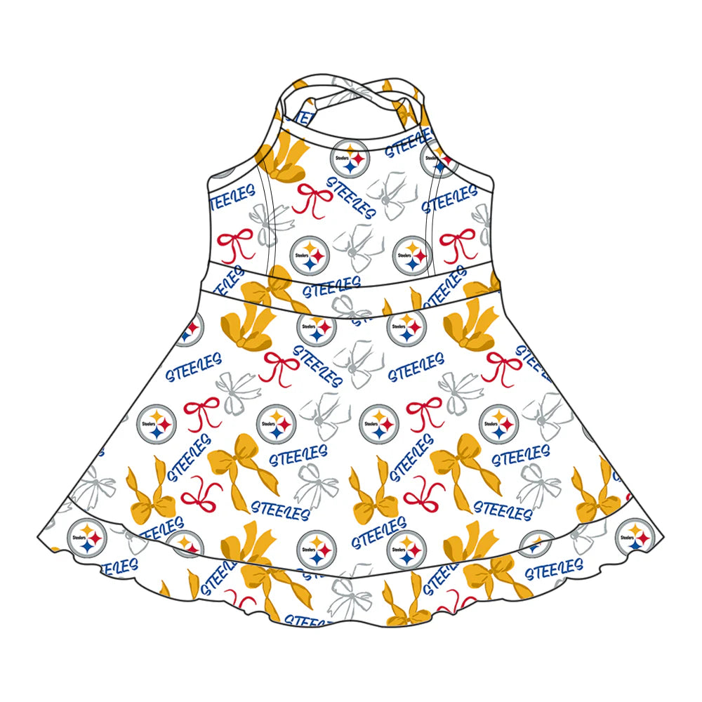 ( Moq 5 each style ) Baby Girl Toddler Team Stars Bows Sibling Skort Dress Set 6.5