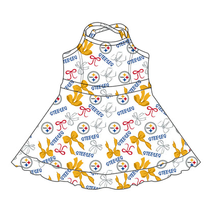( Moq 5 each style ) Baby Girl Toddler Team Stars Bows Sibling Skort Dress Set 6.5