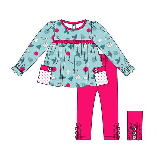 Baby Girl Long Sleeves Christmas Gifts Tunic Pink Pants Set