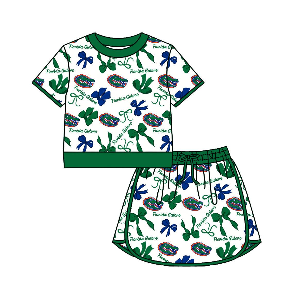 ( Moq 5 Each Style ) Sibling Baby Girls Kids Green Bows Team Shirt Sets Clothes