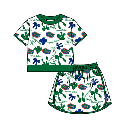 ( Moq 5 Each Style ) Sibling Baby Girls Kids Green Bows Team Shirt Sets Clothes