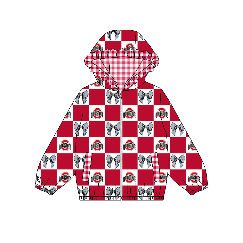 ( Moq 5 ) Custom Baby Girl Kids Pockets Zipper Hoodie Bows Team Jacket Coat Tops