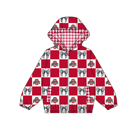 ( Moq 5 ) Custom Baby Girl Kids Pockets Zipper Hoodie Bows Team Jacket Coat Tops