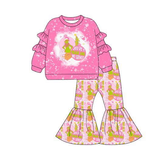 Baby Girl Toddler Christmas Frog Pink Ruffle Shirt Bell Pants Set