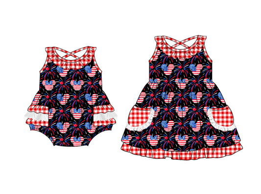Baby Girl 4th Of July Mouse Pockets Sibling Romper Dress ( Moq 5 Each Style ) 3.11