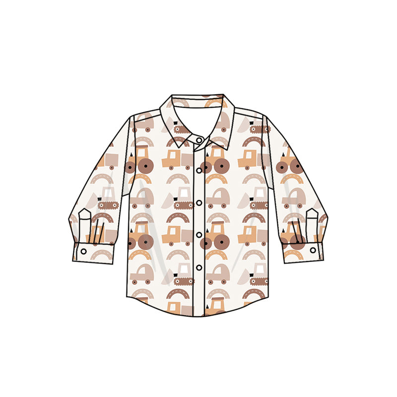 Baby Boy Long Sleeves Tractors Farm Buttons Shirt