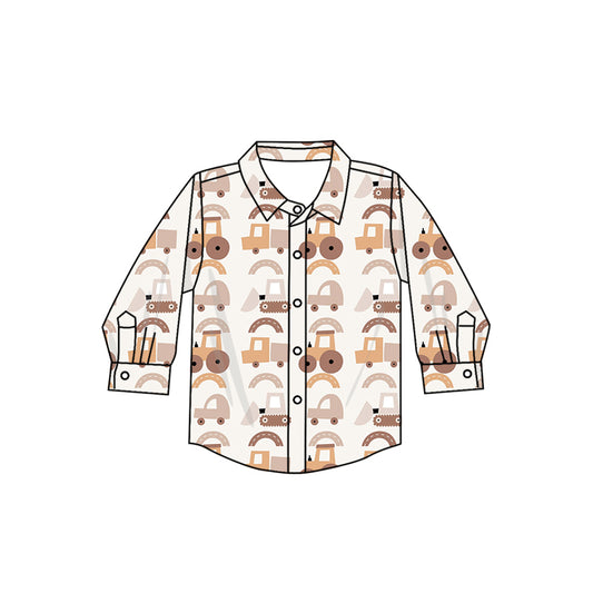 Baby Boy Long Sleeves Tractors Farm Buttons Shirt