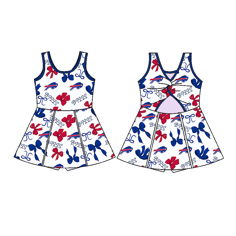 ( Moq 5 each style ) Baby Girl Team Sibling Red Blue Bows Dress Set 5.28