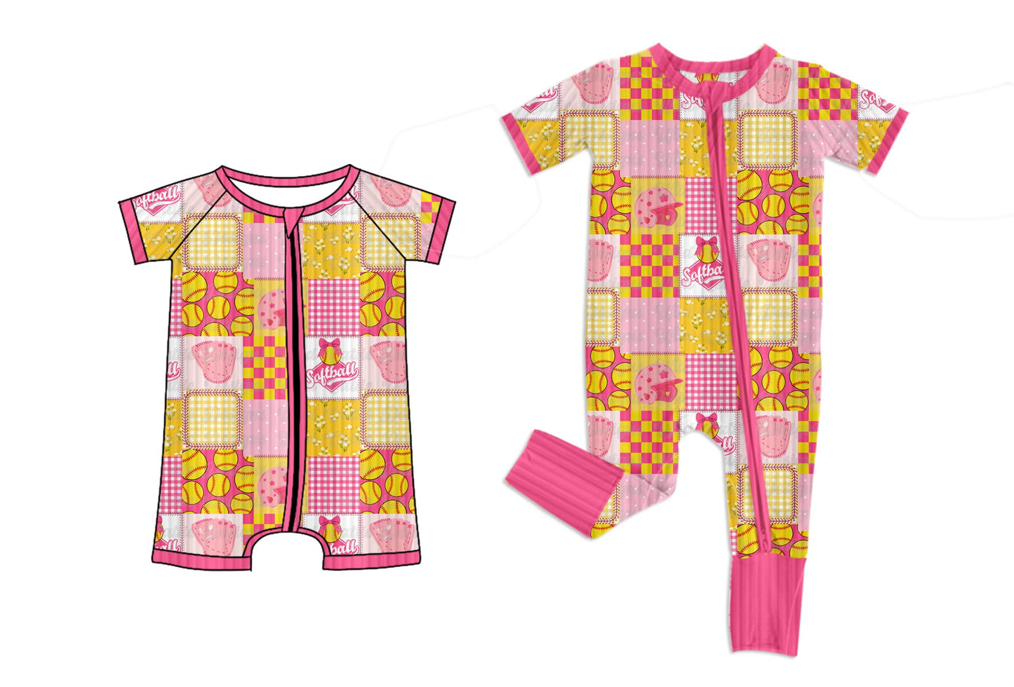 Baby Boy Short Sleeves Softball Checked Sibling Zipper Romper ( Moq 5 Each Style ) 2.7