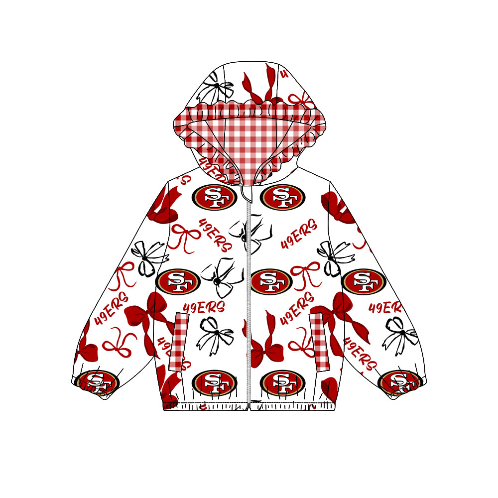 ( Moq 5 ) Preorder Baby Girl Kids Bows Pockets Zipper Red Plaid Hoodie Jacket Coat Team Tops