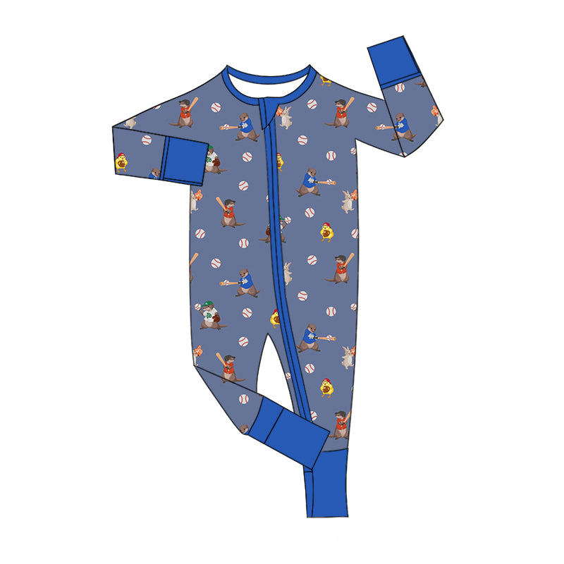 Baby Boy Infant Long Sleeves Animals Baseball Zipper Romper