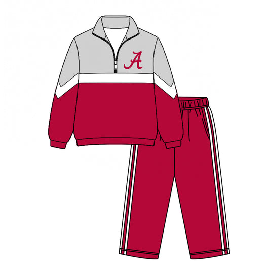 ( Moq 5 ) Baby Boys Kids Long Sleeves Zipper Pullover Shirt Pants Team Clothes Set