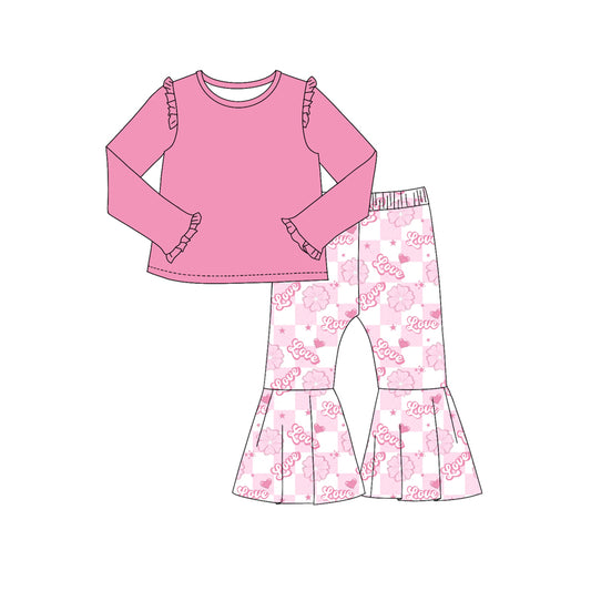 Baby Girl Toddler Pink Shirt Love Flower Pants Valentine Set