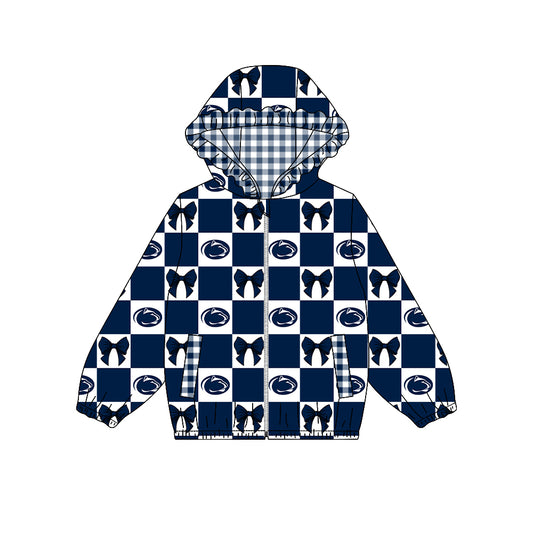( Moq 5 ) Custom Baby Girl Kids Pockets Zipper Hoodie Bows Team Jacket Coat Tops