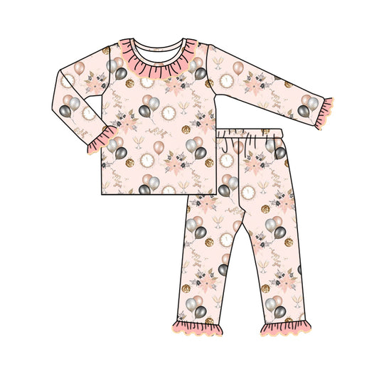 Baby Girl Happy New Year Balloons Flower Shirt Pants Pajamas Set