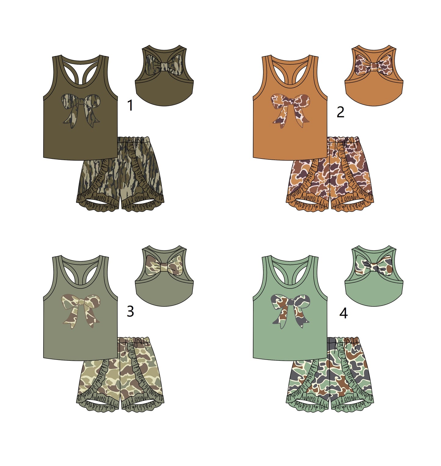 Baby Girl Toddler Camo Bows Sibling Matching Clothes Set ( Moq 5 Each Design )